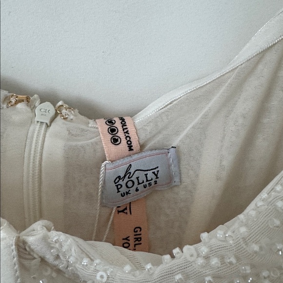 Oh Polly Calliope Embellished Long Sleeve Tulle Skirt Mini Dress in Ivory Size:2 - Picture 5 of 6